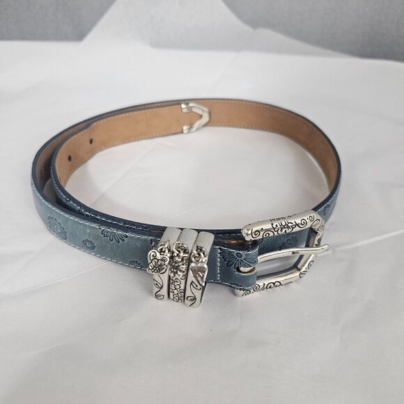BRIGHTON Belt Sz 28 Western Boho Leather Embelished Blue Charms - Picture 1 of 3